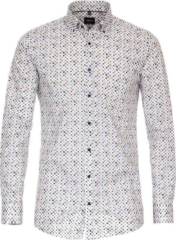 VENTI - Body Fit Overhemd - Popeline - Blauw Dessin - Strijkvriendelijk
