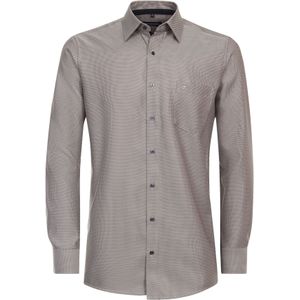 CASA MODA - Comfort Fit Overhemd - Beige - Blauw Wit Mini Dessin - Strijkvrij