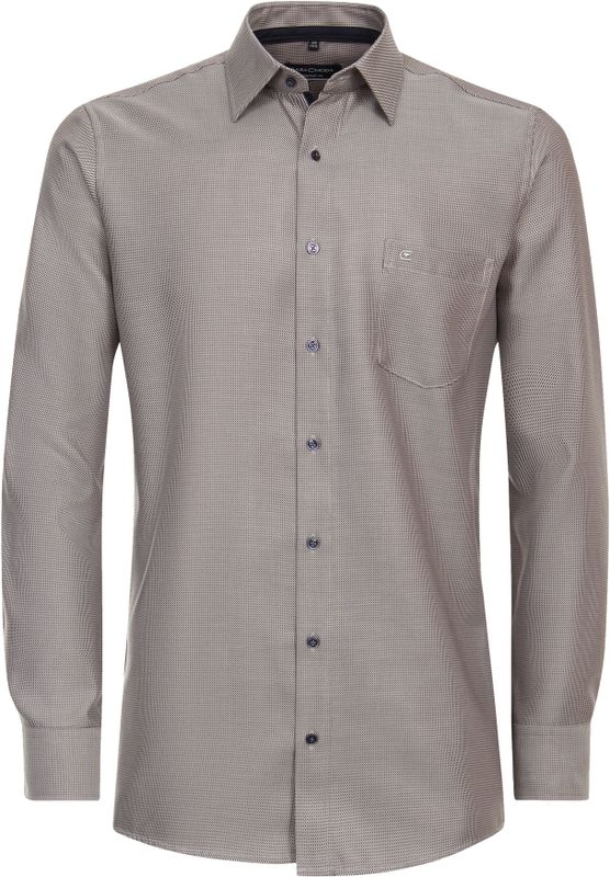 CASA MODA - Dobby - Overhemd - Beige - Blauw Wit Mini Dessin - Strijkvrij