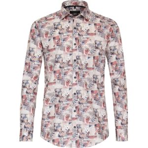 CASA MODA - Sport Casual Fit Overhemd - Rood Dessin - Strijkvriendelijk