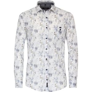 CASA MODA - Sport Casual Fit - Overhemd - Wit met Blauw Dessin - Strijkvriendelijk