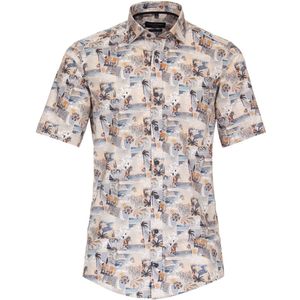 CASA MODA - Multicolor Fantasie - Overhemd - Beige - Korte Mouwen - Strijkvriendelijk - Boordmaat: 51 - 52