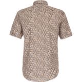 CASA MODA - Multicolor Fantasie - Overhemd - Wit met Beige en Oranje Dessin - Korte Mouw - Strijkvriendelijk