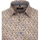 CASA MODA - Multicolor Fantasie - Overhemd - Wit met Beige en Oranje Dessin - Korte Mouw - Strijkvriendelijk