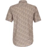 CASA MODA - Multicolor Fantasie - Overhemd - Wit met Beige en Oranje Dessin - Korte Mouw - Strijkvriendelijk