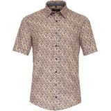 CASA MODA - Multicolor Fantasie - Overhemd - Wit met Beige en Oranje Dessin - Korte Mouw - Strijkvriendelijk