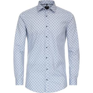 VENTI - Body Fit - Overhemd - Blauw Dessin - Strijkvriendelijk