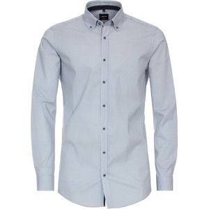 VENTI - Body Fit Overhemd - Popeline - Blauw Dessin - Strijkvriendelijk