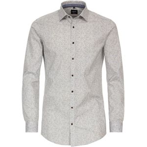 VENTI - Body Fit Overhemd - Bruin Dessin - Popeline - Strijkvriendelijk