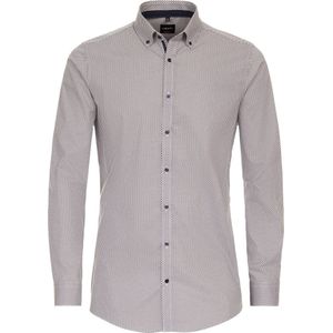 VENTI - Body Fit Overhemd - Bruin met Wit Dessin - Popeline