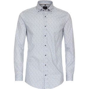 VENTI - Body Fit - Overhemd - Blauw Dessin - Strijkvriendelijk - Boordmaat 41
