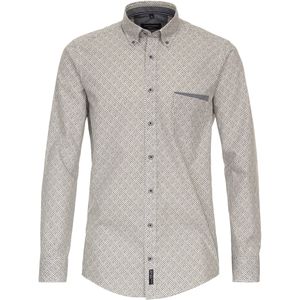 CASA MODA - Sport Casual Fit Overhemd - Grijs met Wit en Beige Dessin - Popeline - Strijkvriendelijk