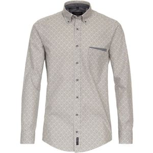 CASA MODA - Sport Casual Fit Overhemd - Grijs met Wit en Beige Dessin - Strijkvriendelijk