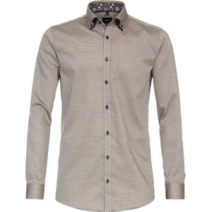 VENTI - Body Fit Overhemd - Bruin - Dobby