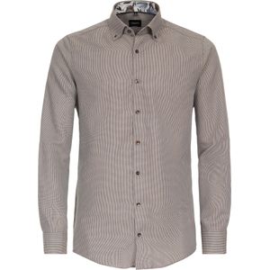VENTI - Modern Fit Overhemd - Bruin - Dobby - Strijkvrij