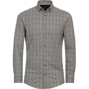 VENTI - Modern Fit Overhemd - Groen Dessin - Jersey - Strijkvriendelijk