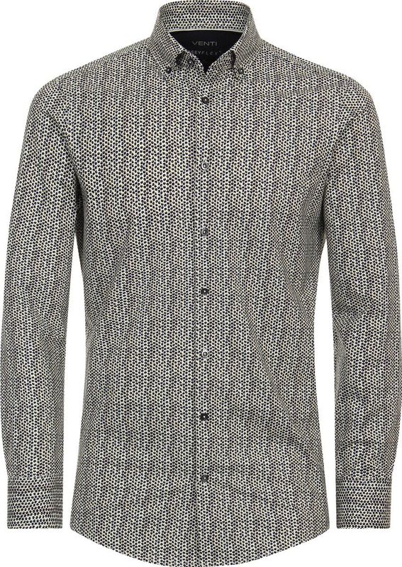 VENTI - Modern Fit Overhemd - Groen Dessin - Jersey - Strijkvriendelijk