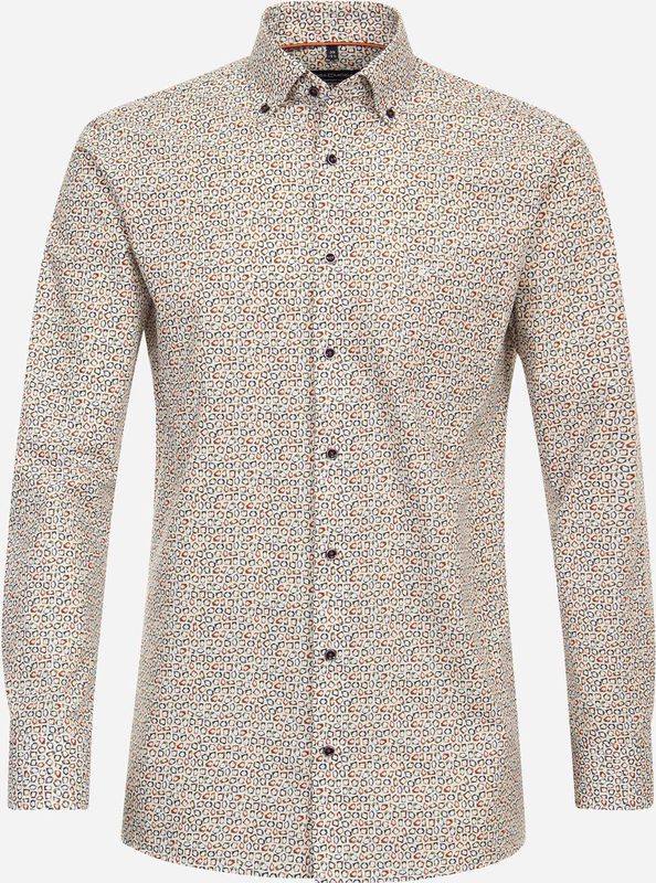 CASA MODA - Multicolor Fantasie - Overhemd - Oranje - Strijkvriendelijk