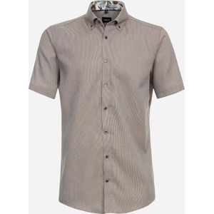 VENTI - Modern Fit - Overhemd - Korte Mouw - Dobby - Bruin