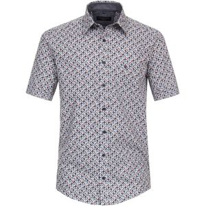 CASA MODA Sport casual fit overhemd, korte mouw, chambray, blauw met rood en wit dessin