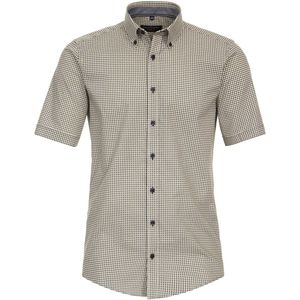 CASA MODA - Multicolor Fantasie - Overhemd - Korte Mouw - Blauw met Geel en Wit Dessin - Strijkvriendelijk