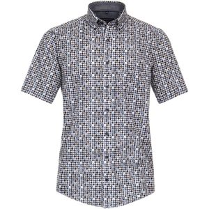 CASA MODA - Sport Casual Fit - Overhemd - Blauw met Wit en Bruin Dessin - Korte Mouw