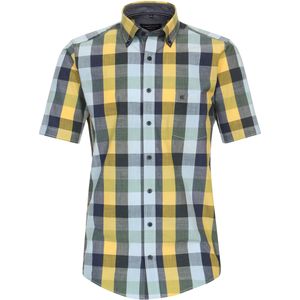 CASA MODA - Sport Casual Fit Overhemd - Korte Mouw - Blauw met Geel Geruit - Strijkvriendelijk