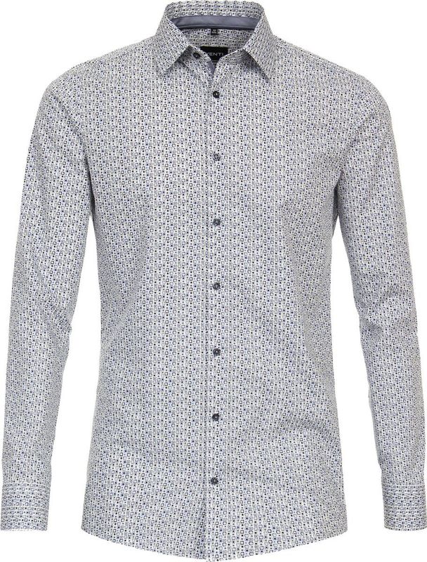 VENTI modern fit overhemd, popeline, blauw, wit, grijs dessin