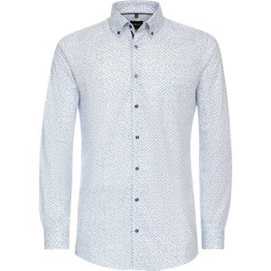 VENTI - Body Fit Overhemd - Blauw Dessin - Popeline - Strijkvriendelijk
