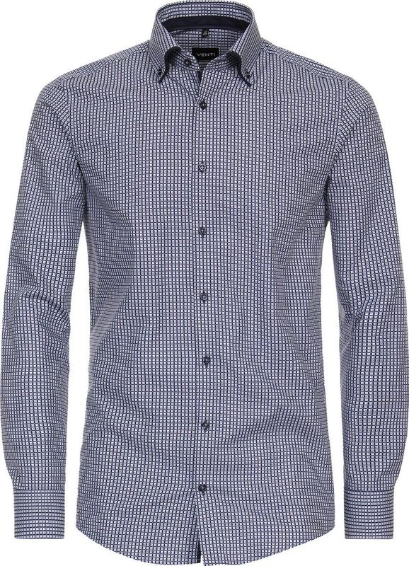 VENTI - Overhemd - Blauw Dessin - Popeline - Modern Fit