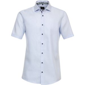 VENTI - Overhemd - Blauw - 100% Katoen - Korte Mouwen - Haifisch Kraag