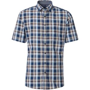 CASA MODA - Sport Comfort Fit Overhemd - Korte Mouw - Blauw Geruit - Strijkvriendelijk