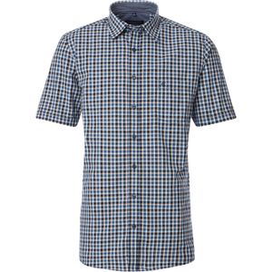 CASA MODA - Sport Comfort Fit Overhemd - Korte Mouw - Blauw Geruit - Strijkvriendelijk