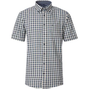 CASA MODA - Sport Comfort Fit Overhemd - Korte Mouw - Beige Geruit - Strijkvriendelijk