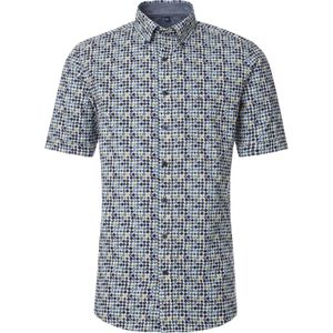 CASA MODA - Sport Comfort Fit Overhemd - Korte Mouw - Blauw Dessin - Strijkvriendelijk