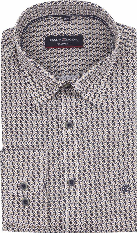 CASA MODA - Multicolor Fantasie - Overhemd - Blauw - Strijkvriendelijk - Kent Kraag