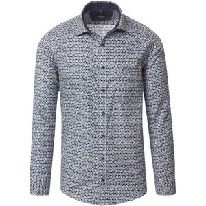 CASA MODA - Sport Casual Fit Overhemd - Blauw met Beige Dessin - Strijkvriendelijk