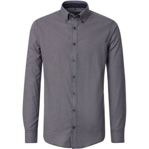 CASA MODA Sport casual fit overhemd, twill, blauw met wit en bruin dessin