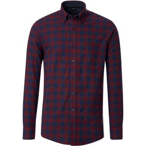 CASA MODA - Sport Casual Fit - Flanel Overhemd - Donkerrood met Blauw Geruit - Strijkvriendelijk