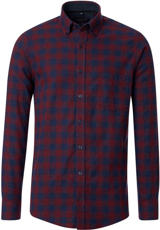 CASA MODA - Sport Casual Fit - Flanel Overhemd - Donkerrood met Blauw Geruit - Strijkvriendelijk