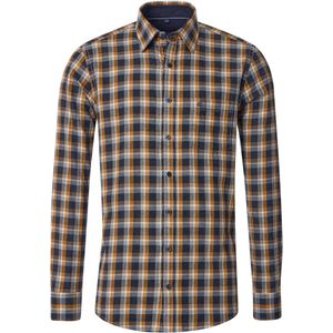 CASA MODA - Sport Casual Fit - Flanel Overhemd - Blauw met Wit en Oranje Geruit - Strijkvriendelijk