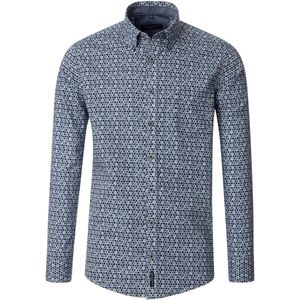 CASA MODA - Sport Casual Fit Overhemd - Blauw met Groen Dessin - Strijkvriendelijk