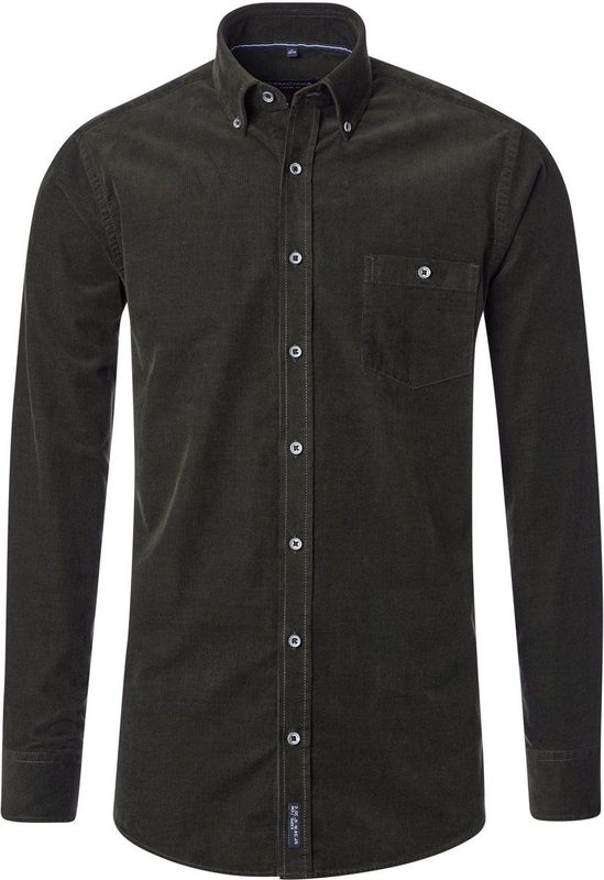 CASA MODA - Sport Casual Fit Overhemd - Donkergroen - Ribfluweel