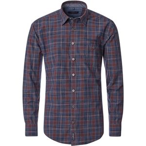 CASA MODA Sport casual fit overhemd, popeline, bruin met blauw geruit