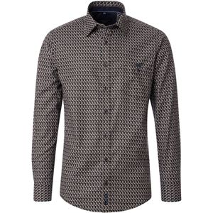 CASA MODA - Sport Casual Fit Overhemd - Bruin Dessin - Twill - Strijkvriendelijk
