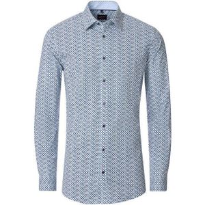 VENTI - Body Fit Overhemd - Blauw Dessin - Popeline - Strijkvriendelijk