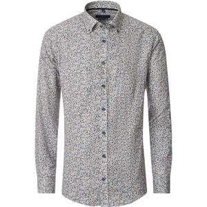CASA MODA - Sport Casual Fit Overhemd - Beige met Blauw en Groen Dessin - Strijkvriendelijk