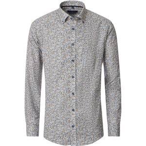 CASA MODA - Sport Casual Fit Overhemd - Beige met Blauw en Groen Dessin - Strijkvriendelijk