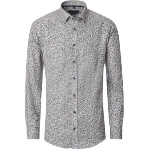CASA MODA - Sport Casual Fit Overhemd - Beige met Blauw en Groen Dessin - Strijkvriendelijk