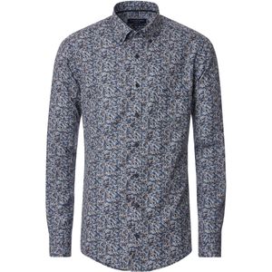 CASA MODA - Sport Casual Fit Overhemd - Blauw met Beige Dessin - Strijkvriendelijk